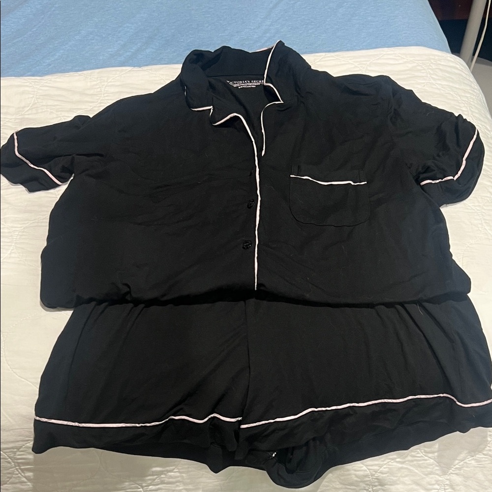 Victoria's Secret Black Pajama Set with Pink Trim
